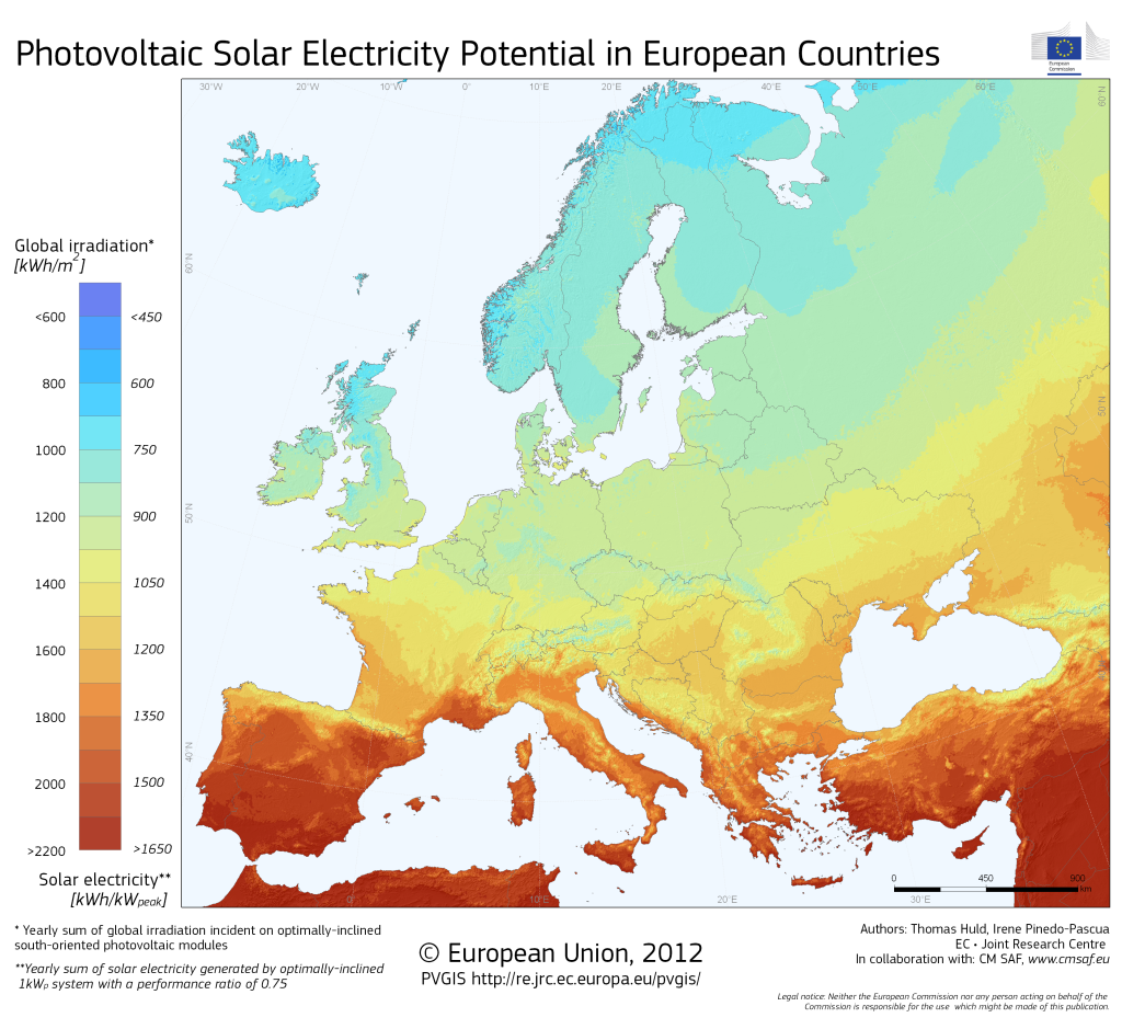 Fig. 3. Photovoltaic solar electricity potential in European countries